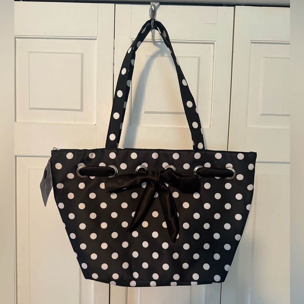 All Jazzed Up Black & White Polka Dot Bow Bag – Tote by Red Carpet Studios NWT